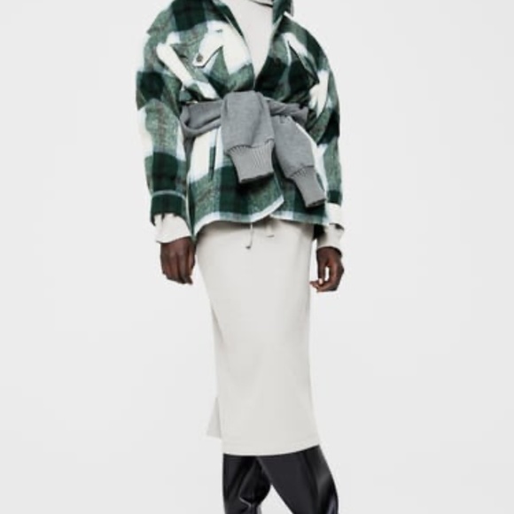 Green Wool Blend Waffle Knit Overshirt Shacket Coat - Picture 2 of 11